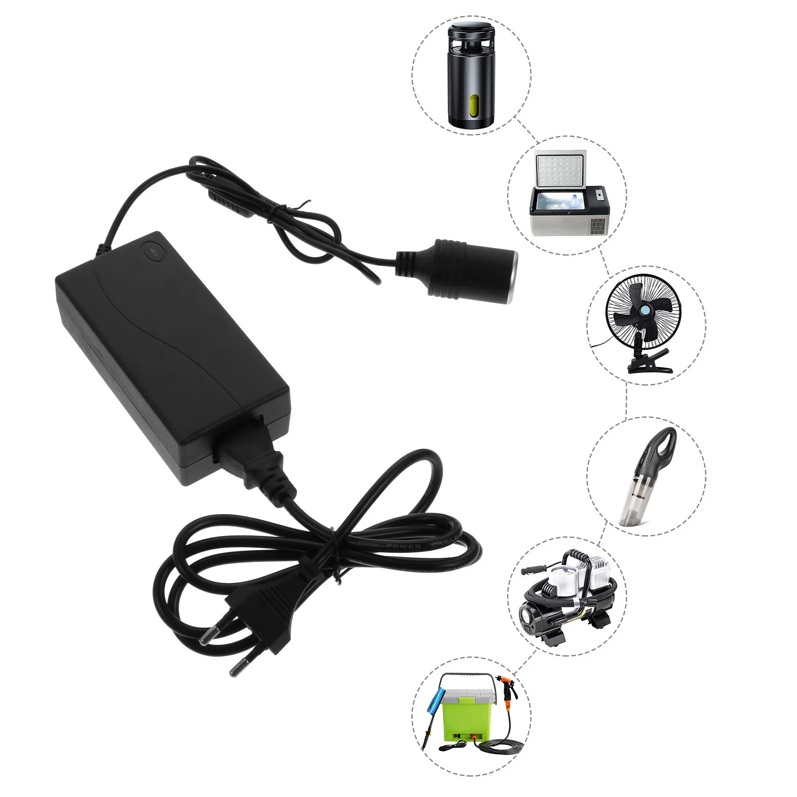 

Car Power Adapter Eu Plug Portable 220V to 12V Power Converter for Vehicle Electronics Driving Recorder Air Compressor Seat