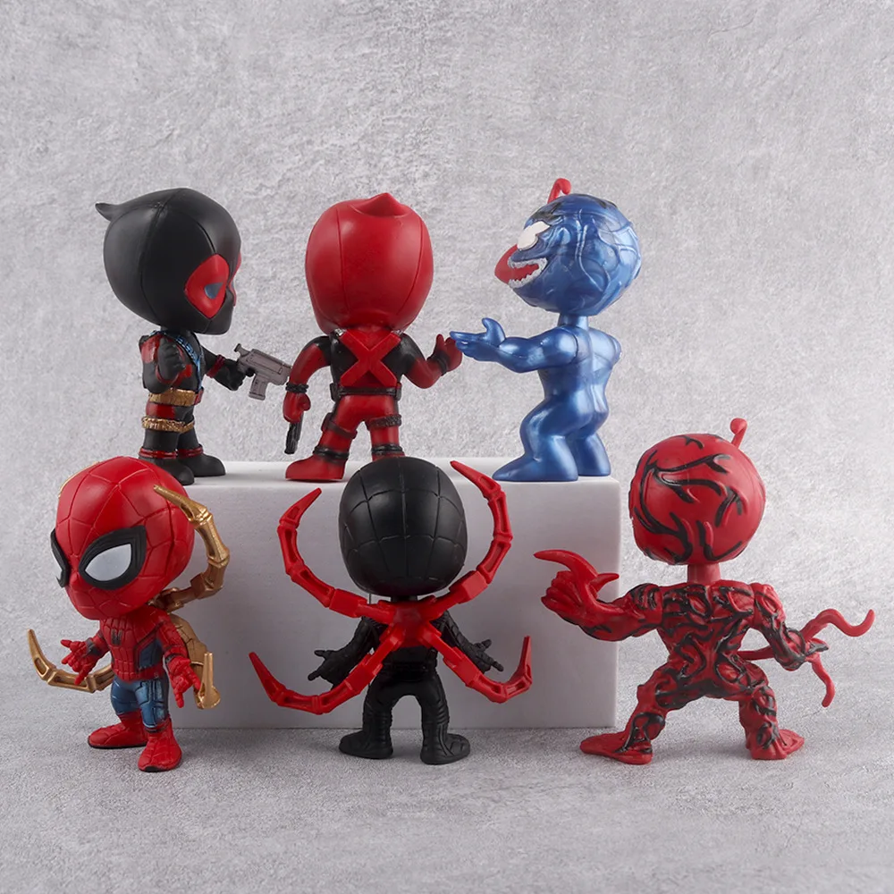 6 pièces/ensemble Anime Spider-Man Venom Q Version posture debout figurine PVC modèle jouets poupée bureau décor cadeaux à collectionner