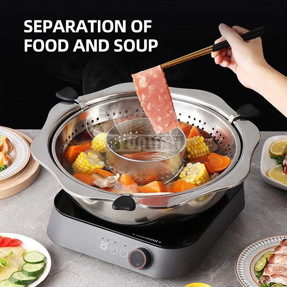 

Stainless Steel Rotary Lifting Hot Pot 32cm Fondue Pots with 2 Flavors Estufa Sauce Pan