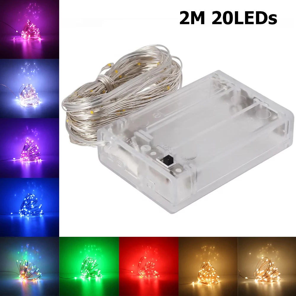 

2M LED String Light 20LEDs Waterproof Silvery Fairy Light Battery Powered Red Blue Green Pink Decor Strip for Party Holiday