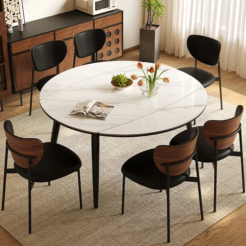Medieval Black Rock Slab Dining Table and Chair Set Square Round Dual Purpose Retro Small Apartment Stackable Retractable