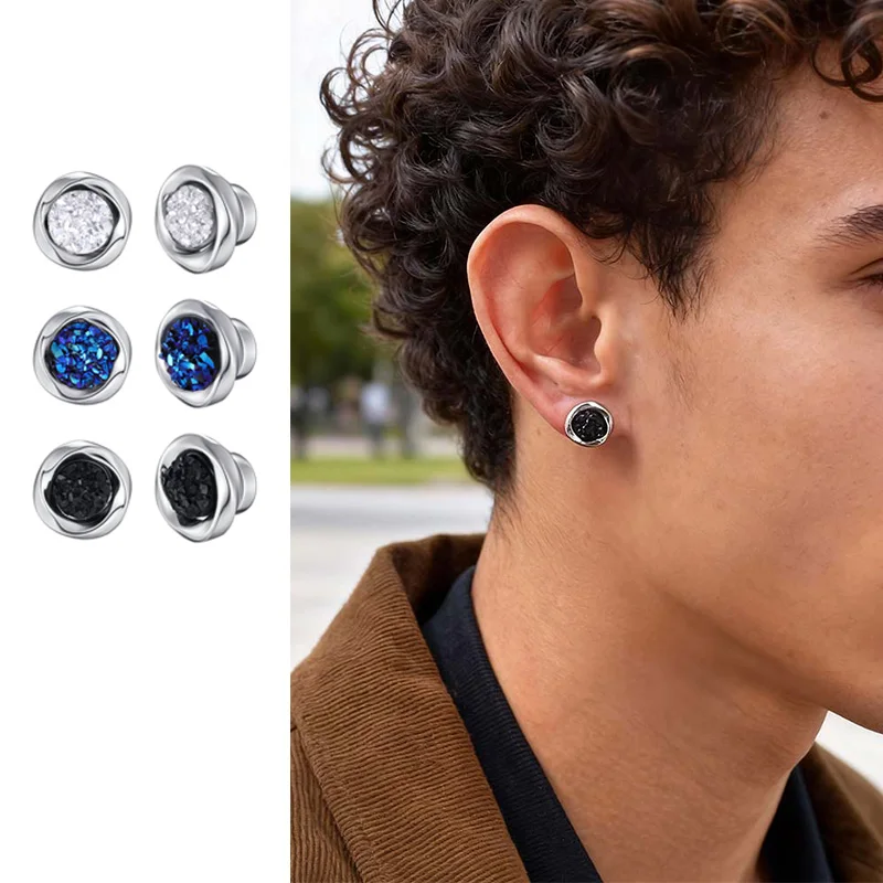 Vnox Magnetic Clip Earrings No Piercing, Black Blue White Zircon Mobius Circle Earrings for Women Men, Birthday Jewelry Gift