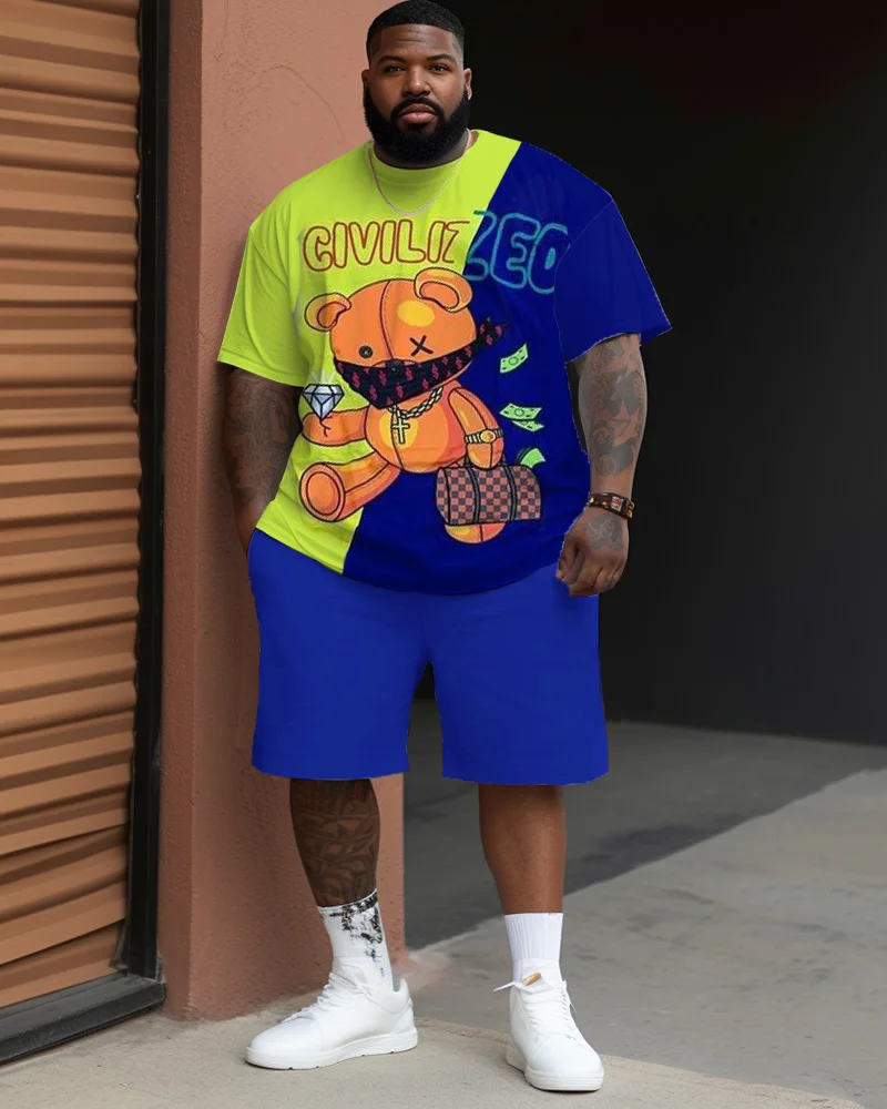 Biggmans-ropa de talla grande para hombre, camiseta de manga corta con estampado de advertencia, grande y alto L-9Xl, azul