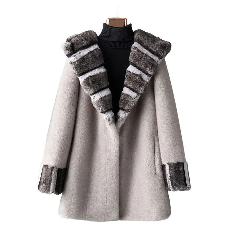 معطف المرأة 2025 الخريف/الشتاء جديد فضفاض هاينينغ كسول نمط معطف الفرو المرأة تقليد المنك مقنعين الذهب معطف فرو المنك التنقل #6