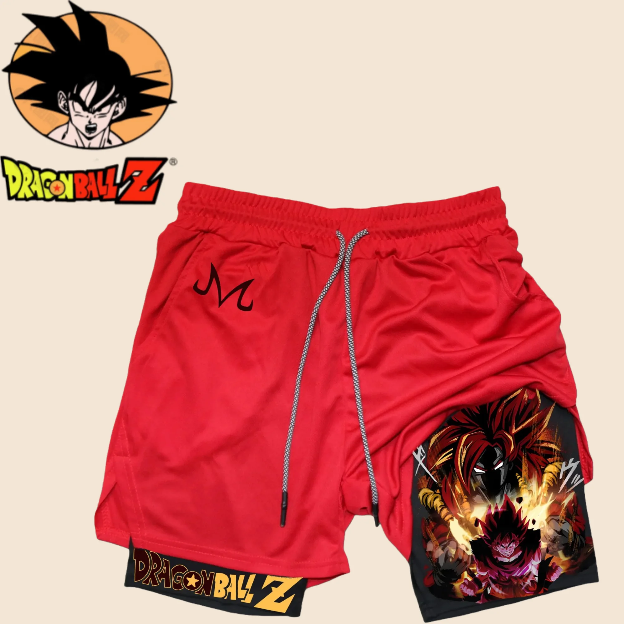 

Dragon Ball Anime Super Saiyan Double Layer Shorts 2025 Summer New Style Men's Women's Breathable Sweating Cotton Shorts