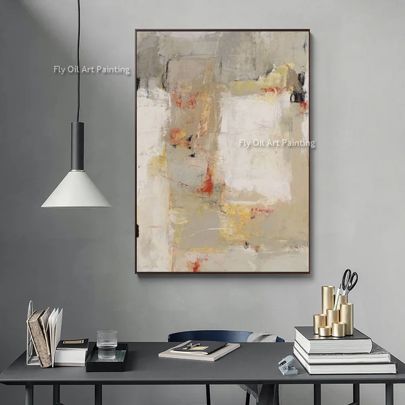 Original Design Handmade Beige White Abstract Oil Painting For Hotel Decor Large New Simple Grey Wall Art Items As Gift For Love