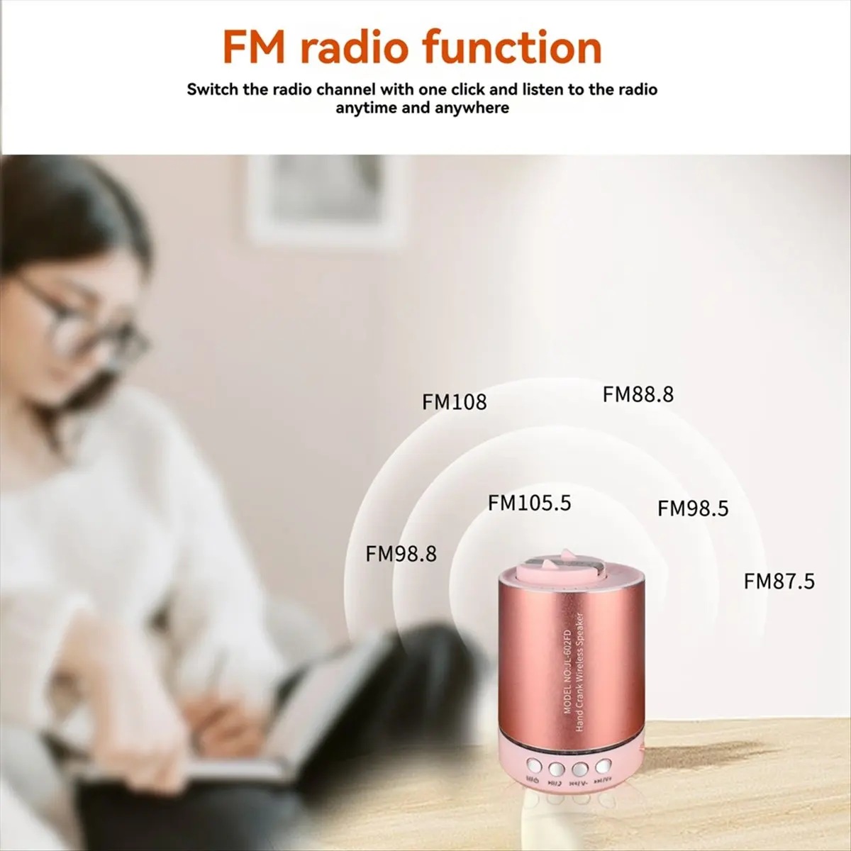 HowAA87 Hand Crank Bluetooth Speaker Portable AM/FM Emergency Radio Wireless Speaker for Outdoor Camping Pink
