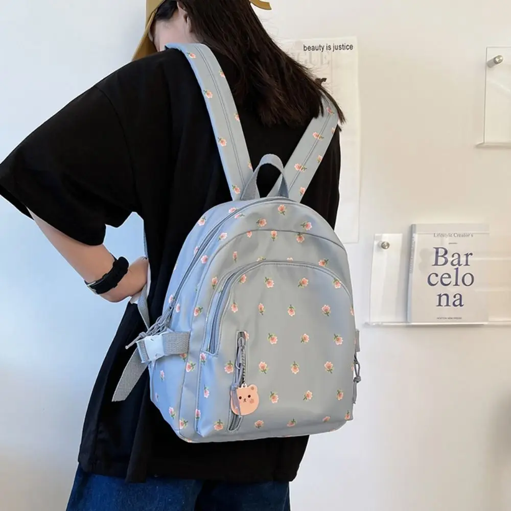 High Quality Canvas School Backpack Large Capacity Flower Pattern Schoolbag Adjustable Shoulder Strap Portable Travel Bag