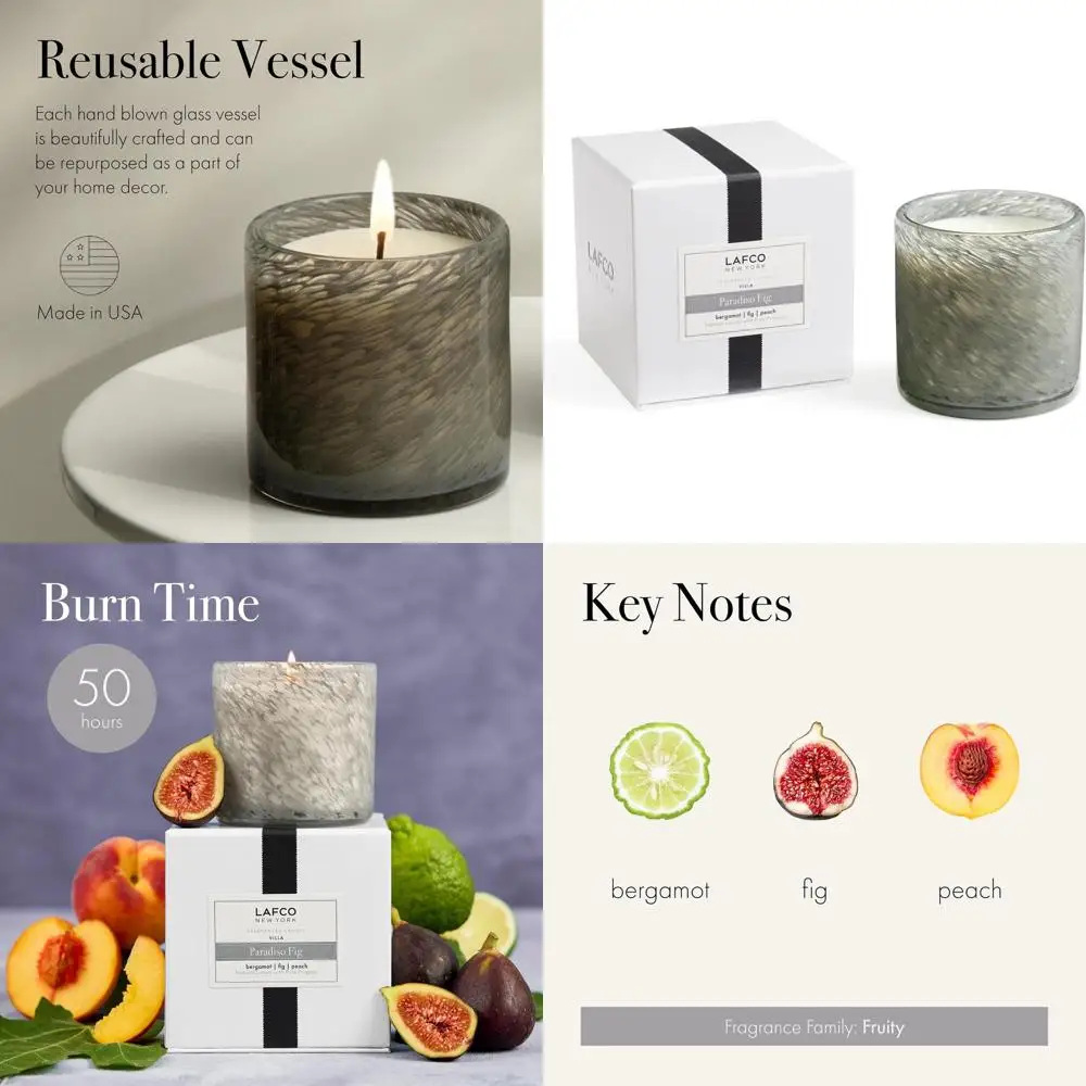 

6.5 oz Handcrafted Fig Scent Candle - 50-Hour Long Burn - Reusable Elegant Glass - American Made