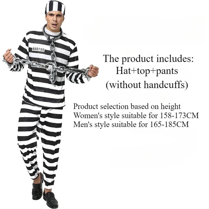 Costumi di Halloween classici a righe da coppia per donne Costume da prigioniero convict ob;8