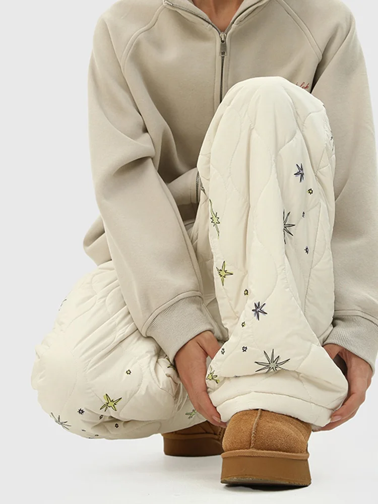 

Утепленные зимние хлопковые брюки для мужчин, лыжные штаны свободного кроя, теплые и удобные, с узором в виде звезд и тыкв, прямые джинсы