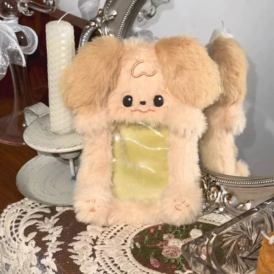 1pcs Plush Photocard Holder Keychain Cute Dog Cardholder ID Badge Holder Bus Card Pendant Keychain Photo Protective Sleeves