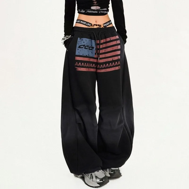 Y2K pants Harajuku American Vintage Letter Print Wide Leg Pants Men Wome Hip Hop Goth Sweatpants 2000s Wide Leg Pants Streetwear