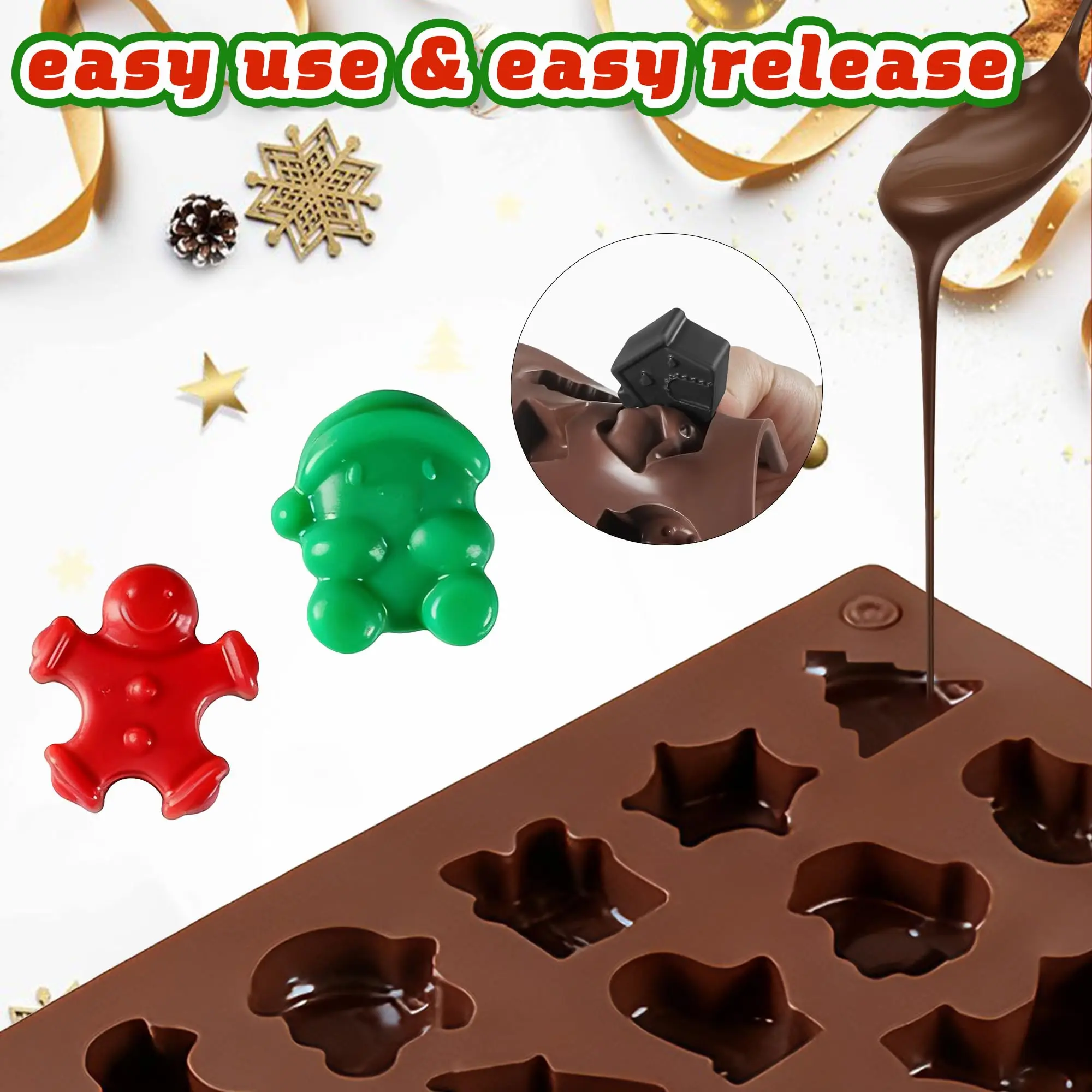 1-2 PCS Christmas Silicone Molds Fondant Chocolate Molds | Silicone Ornament for Christmas Tree Santa, Candy Molds, Ice Cube - view 5