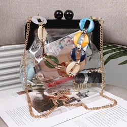 Transparent Women's Shoulder Bag Wooden Clip Handbag Designer Chain Crossbody Bags Summer Beach Clutch Female Purse Evening Bag