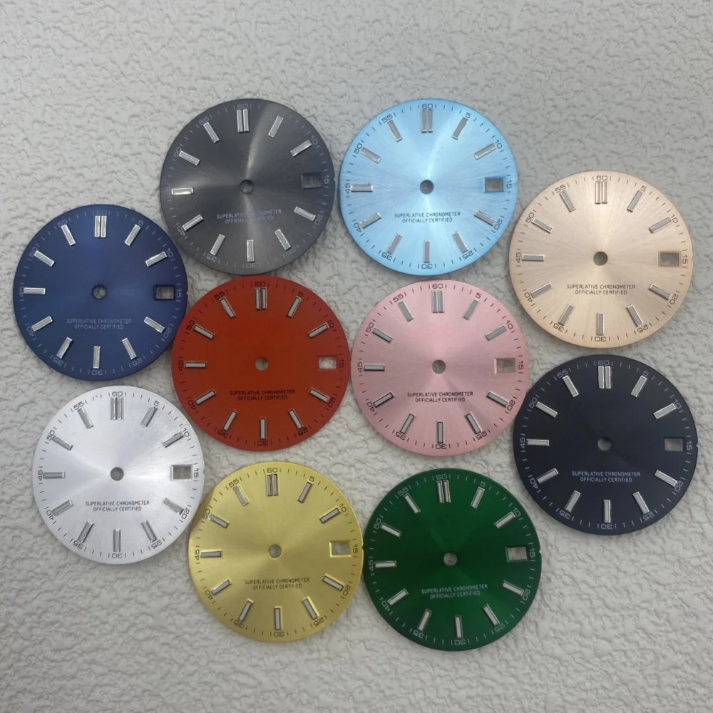 

28.5 mm S dial dial with calendar dial word noodle studded green glow-in-the-dark watch retrofit fitting for NH35 movement