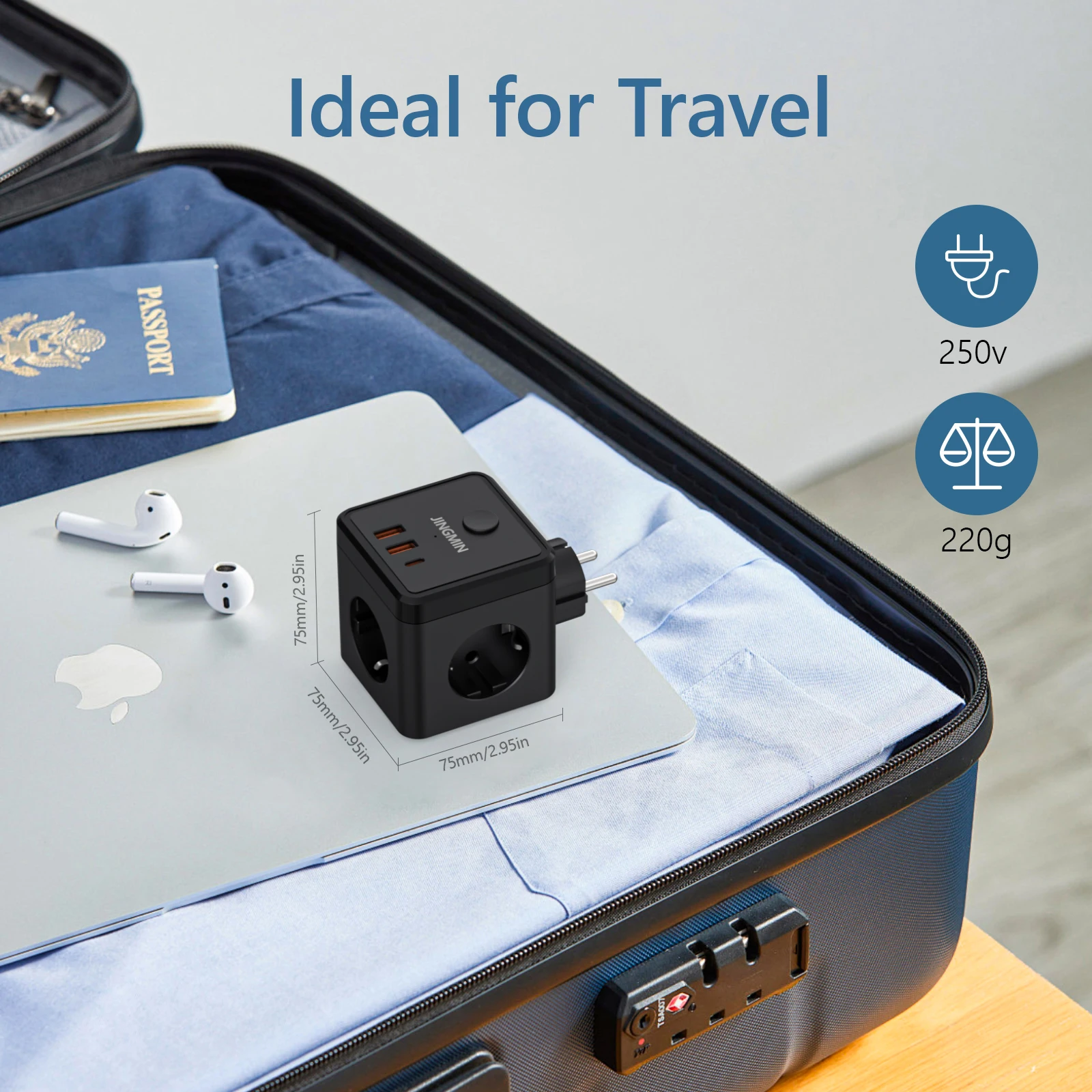 Wall Socket Extender with Switch 3 Outlets 2 USB A and 1 Type C Port Portable Cube Socket Power Strip Adapter Charging For Home