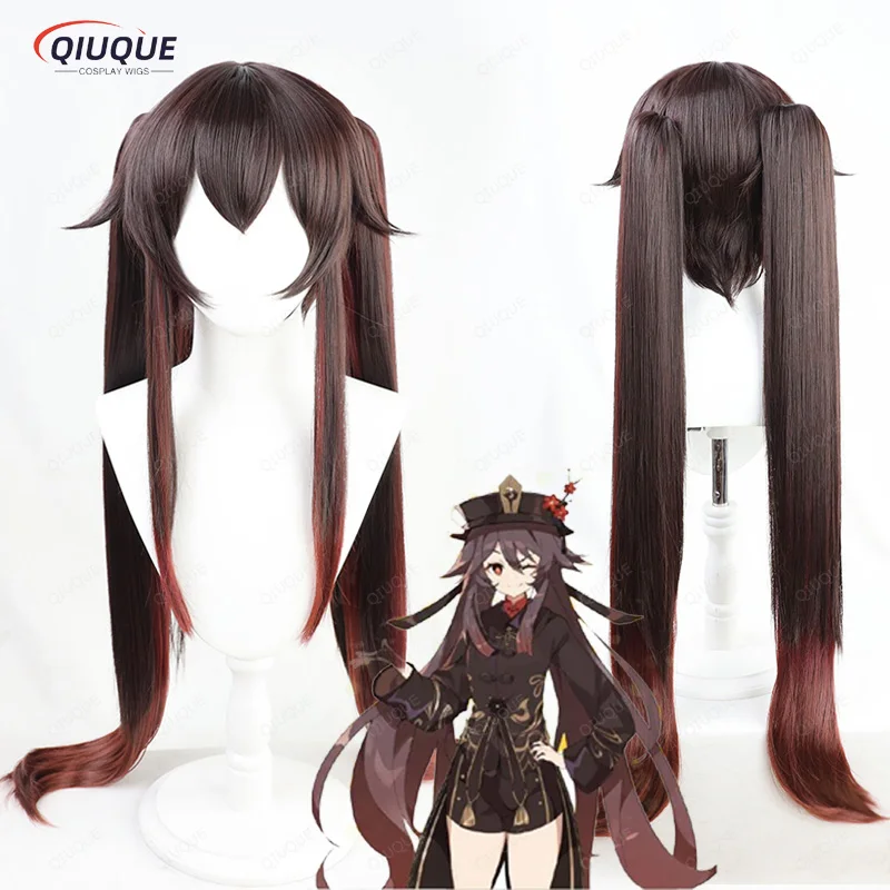 High Quality Impact HuTao Cosplay Wig 110cm Long Brown Anime Cosplay Wigs Hu Tao Heat Resistant Synthetic Hair Wig + Wig Cap