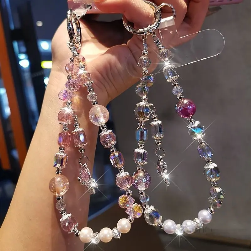 

Handmade Beaded Phone Chain New Full Diamond Fox Pendant Zircon Pearl Crystal Wrist Style Phone Chain Rope Hanging Rope Lanyard