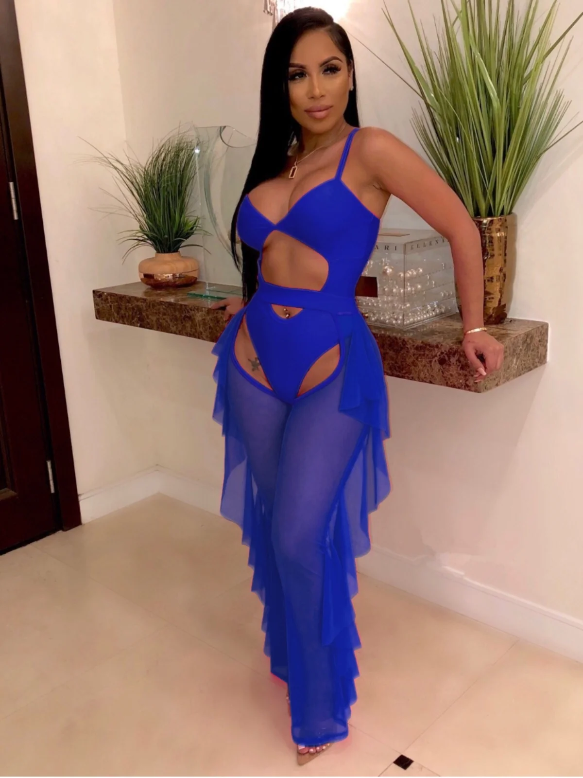 ชุดว่ายน้ำสีพื้นแบบสองชิ้นสำหรับผู้หญิง สไตล์ลำลอง ผ้าอื่นๆ 00% ยี่ห้ออื่นๆ เอวสูง ทรงขาบาน