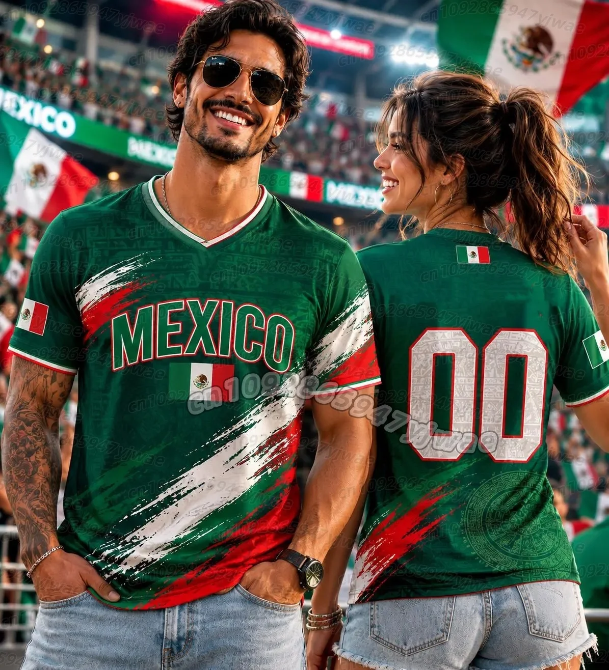 26 Mexico Jersey T-Shirt Summer Women's V-Neck T-Shirt Mexico Football Fans T-Shirt Women's Men's Women Quick Drying T-Shirt