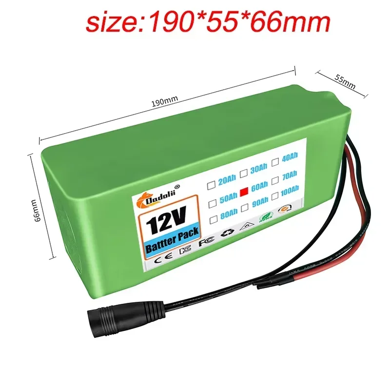 12V 60Ah Battery Pack 3S10P 18650 Lithium Ion Rechargeable Battery for Camera Electric Toy LED Lighting Batteries with Charger