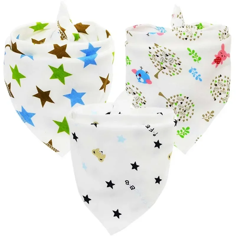 Baberos triangulares de algodón de doble capa para bebé, toalla con patrón de dibujos animados, bufanda de alimentación para niño y niña, color Natural, 5 uds.