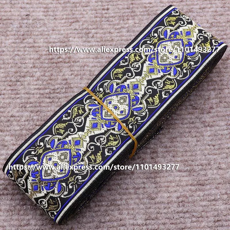 7 Yards 5cm Jacquard Ribbon Geometric Pattern Ethnic Lace Trim Embroidered Woven Webbing Tape For Clothing Bag Sewing Fabric