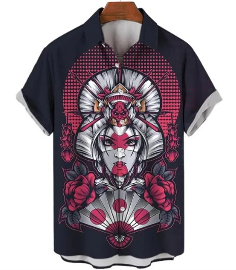 Hawaii Men's Oversized 3D Printed Devil High Quality Shirt Summer Street Wear Gothic Short Sleeve Fashion Button