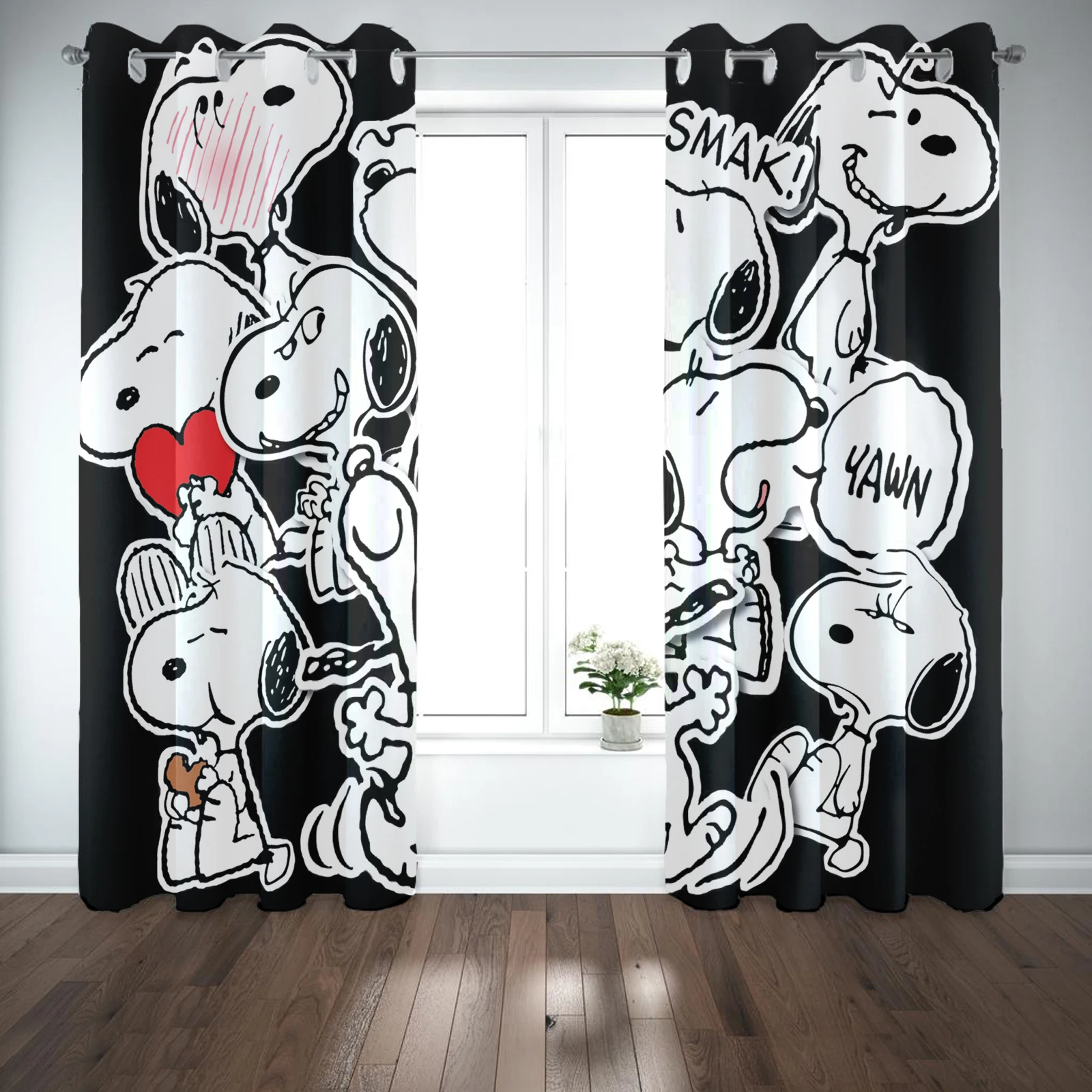 Snoopy Curtains For Living Room 100% Polyester Perforated Living Room Bedroom Blackout Curtains Balcony Screen Dustproof