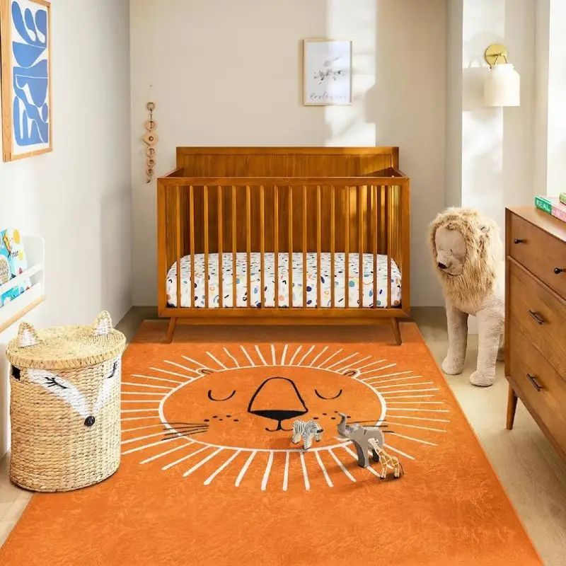 Alfombra rectangular mullida para sala de estar, León peludo, alfombra de juego para guardería para niños, alfombra de dormitorio de felpa naranja para niños, Alfombra de bebé suave