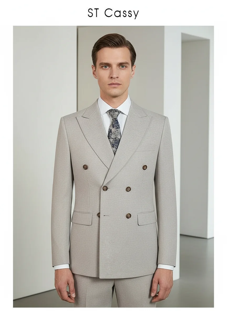 

ST Cassy (jacket + pants) double-breasted Elegant Man Suit slim fit Modern Wedding Suits for Men Stylish Business office suit