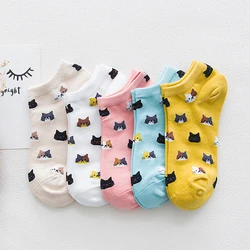 5 Pairs Women Cartoon Cat Socks Ankle Socks Kitten Korean Fashion Female Kawaii School Girls Casual Short Socks Calcetines Mujer