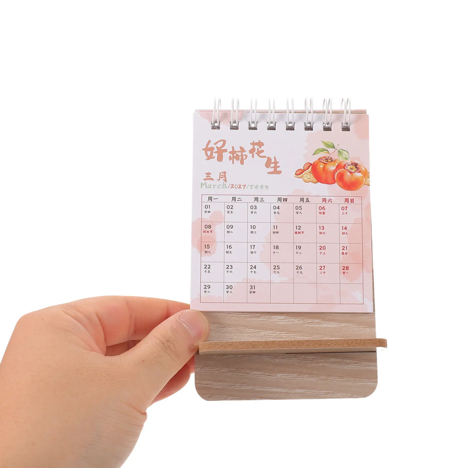 Mini Desk Calendar 2027 Wooden Small Monthly Flat Desk Calendar Natural Wood Base Compact Office Bedroom Study Decor