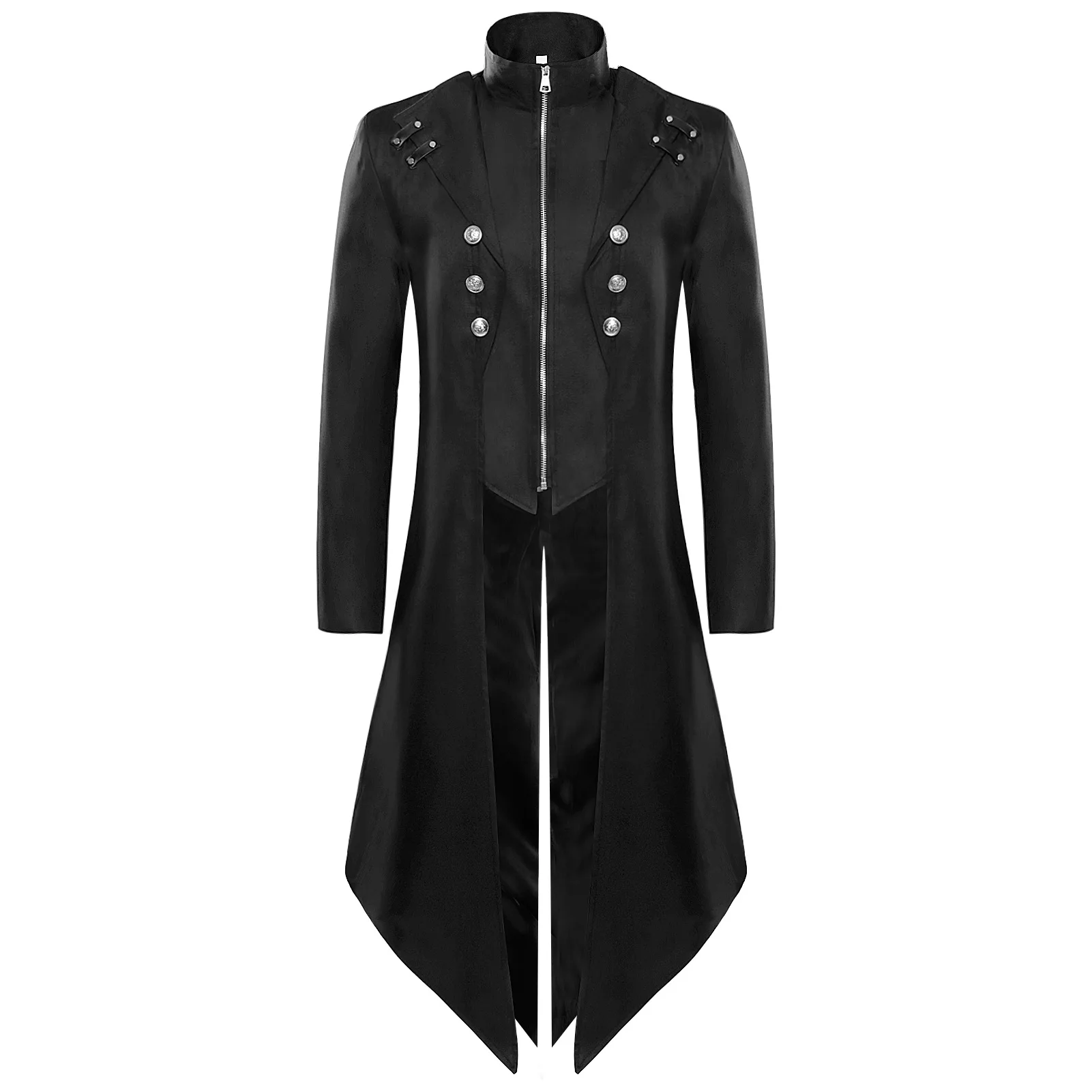 Heren Vintage Zwarte Slipjas Jas Middeleeuwse Steampunk Jassen Mannen Victoriaanse Vampier Gothic Frock Jas Uniform Halloween Kostuum