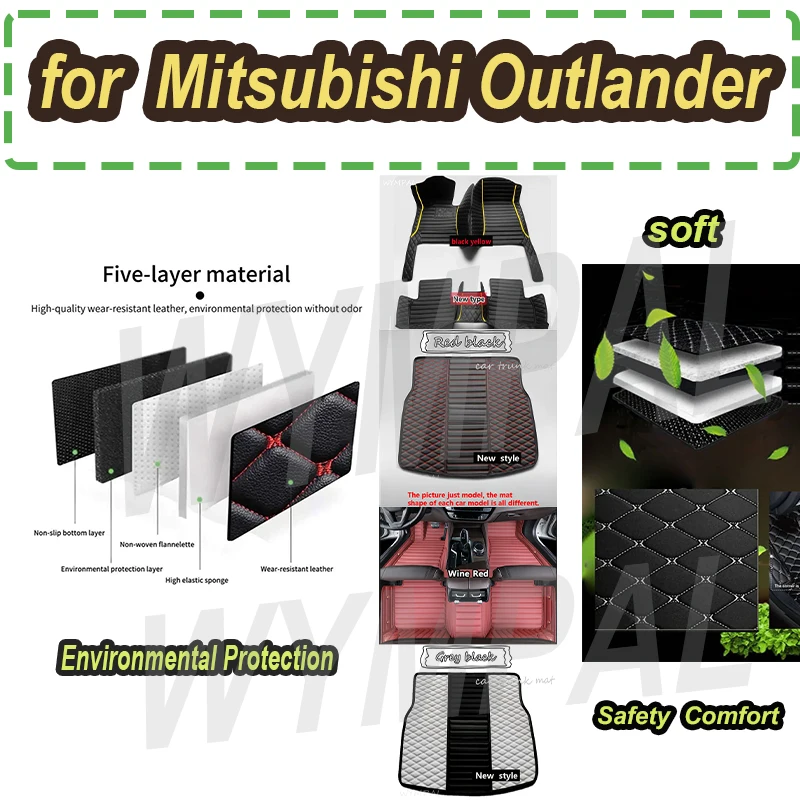 LUXURY Hybrid Vehicle Car Mats For Mitsubishi Outlander PHEV GN 2022~2023 5seat Leather Pad Car Floor Mats Tapis De Sol Car
