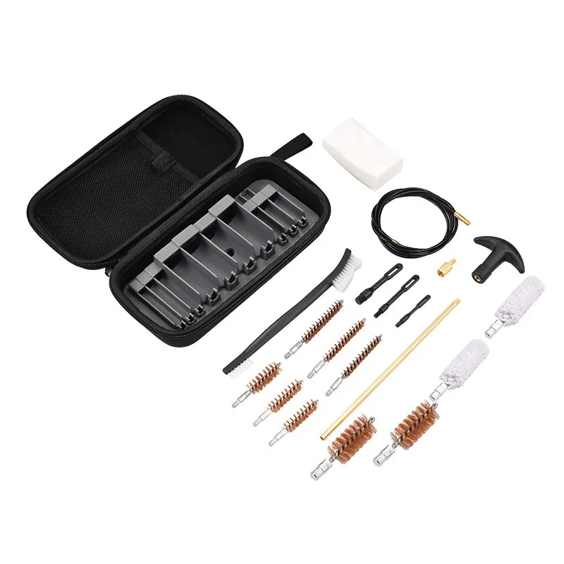 19Pcs Tactical Gun Cleaning Kit .38/.22/.27/.30/.40/.45/12GA/20GA Caliber Rifle Pistol Gun Barrel Brush Cleaning Tool Kit Case