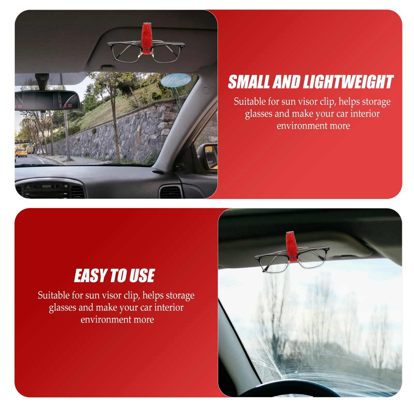 

Durable Plastic Bling Rhinestone Car Visor Sunglasses Clip Holder Easy Install Multi-Use Card Ticket Organizer