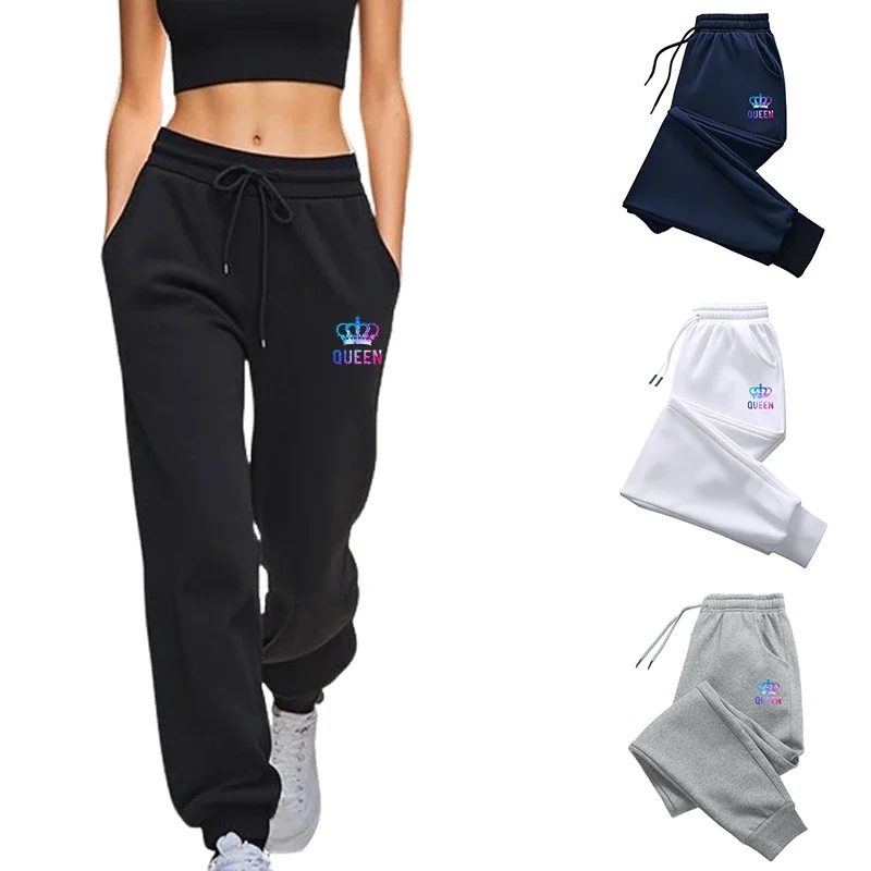 2025 퀸 프린트 스웨트팬츠 여성용 홈 야외 편안한 통기성 캐주얼 바지 여성 요가 피트니스 다용도 조거 팬츠