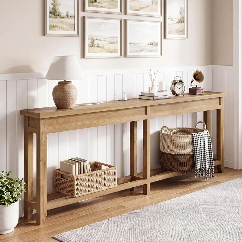 94.5 Extra Long Console Table with Power Outlets Slim Behind Couch Table