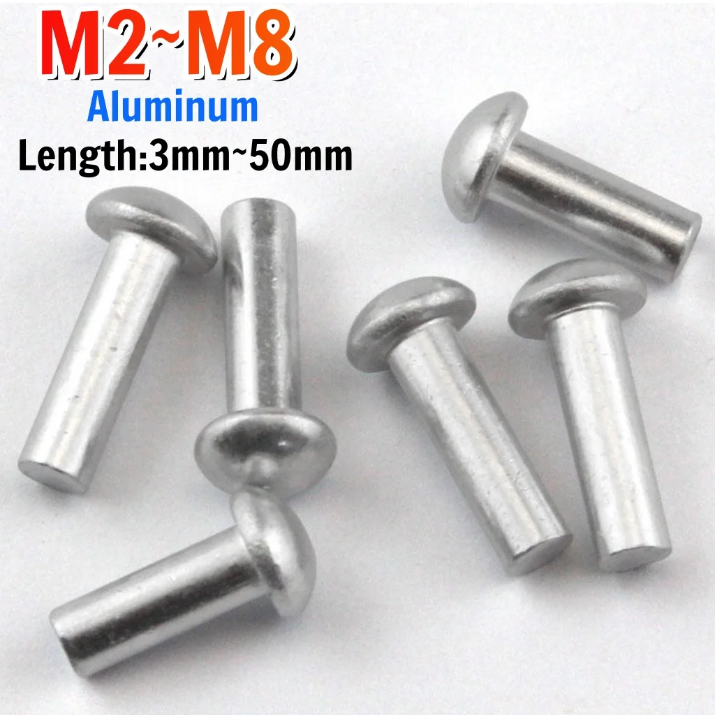 Beicai 10~300pcs Aluminum Round Solid Rivet Button Semi Round Percussion Punch Self-plugging Rivet M2 M2.5 M3 M4 M5 M6 M8