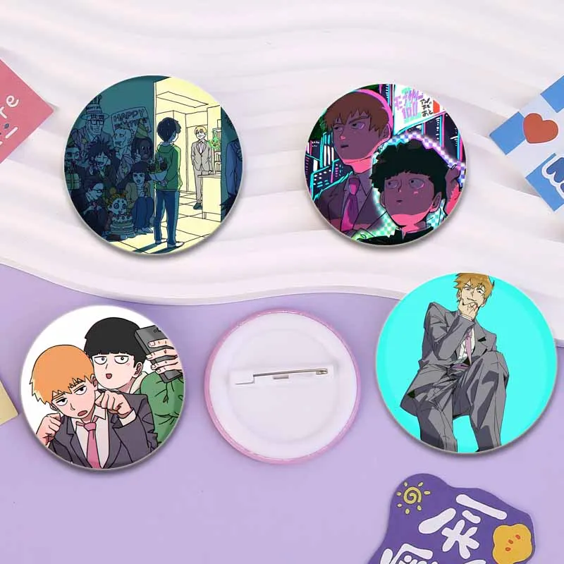 Cartoon Style Badge Mob Psycho 100 Anime Brooches on Backpack Clothes Handmade Round Enamel Pins for Jewelry Gift Accessory