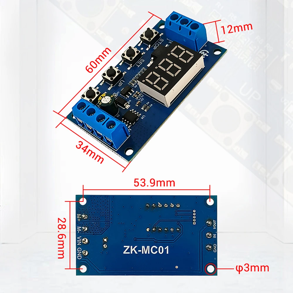 DC 3.3-15V Trigger Cycle Timer Interruttore di ritardo Display a LED Modulo timer ciclico 0.01s-999min Timer regolabile ZK-MC01 per Arduino