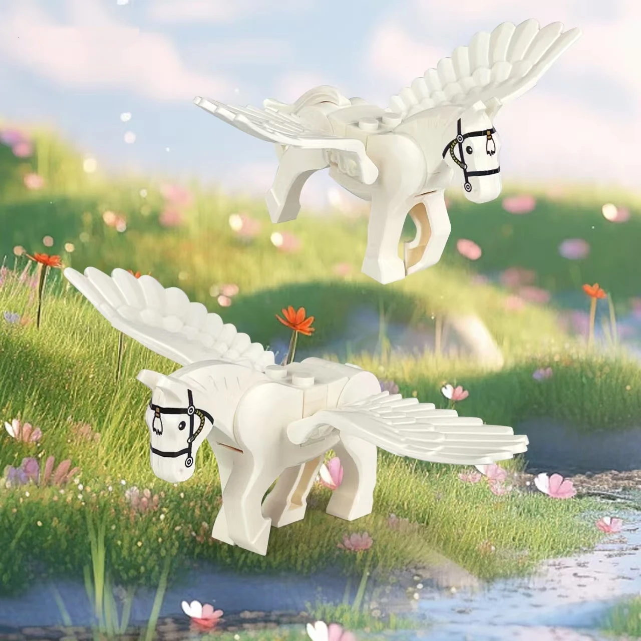 Blacks White Warhorse Magic Scene Pegasus Winas Building Horse Parts Model Sets Bricks for Children Kids Kits
