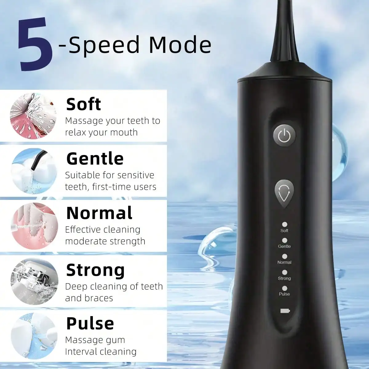 1 Pack Dental Water Flosser with 5 Nozzles 5 Modes for Teeth Whitening Oral Care Home Travel Portable Waterproof