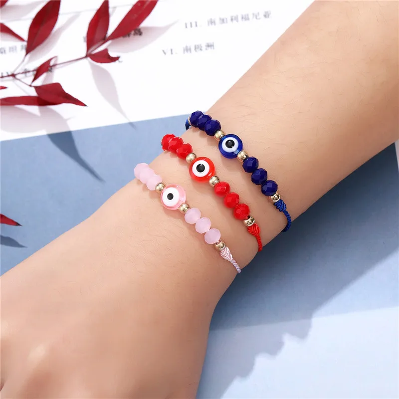 12Pcs/lot Colorful Blue Eyes Charms Braided Bracelet Set Women Handmade Woven Beads Rope Chain Bracelets Girl Party Jewelry Gift