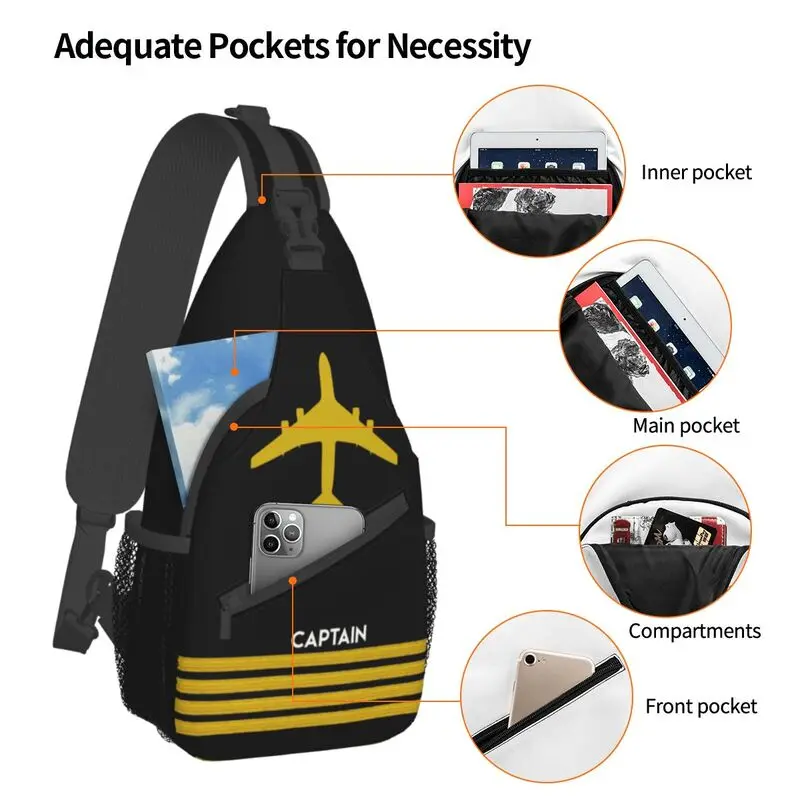 Captain Epaulets listras sling bag para homens, aviador voo, ombro piloto, mochila de peito crossbody, mochila de viagem, moda