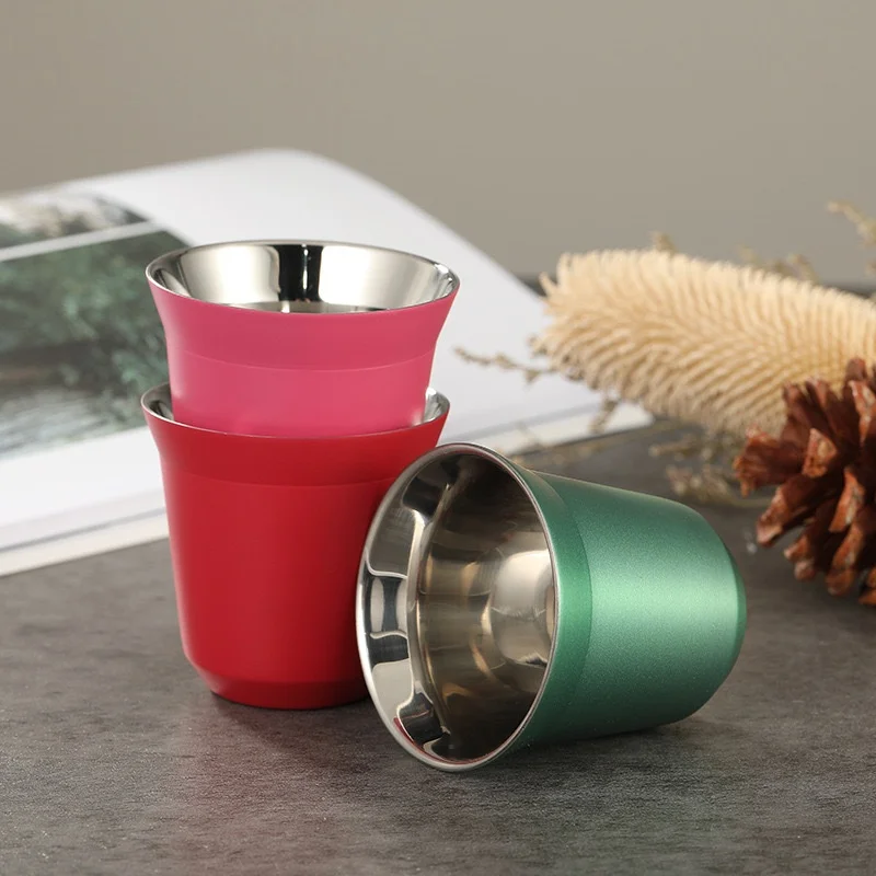 Summer New Simple Flat Bottom Cup Stainless Steel Double-layer Inner Tank Capsule Coffee Cup High-grade Solid Color Water Cup