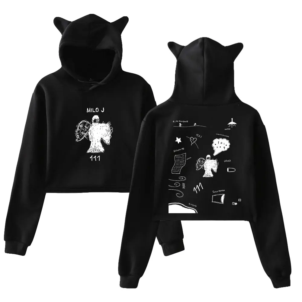 Milo J Singer 111 Album Merch Pullover 2024 Tour Cat Ears Hoodie Long Sleeve Streetwear Crop Top Women's Clothes