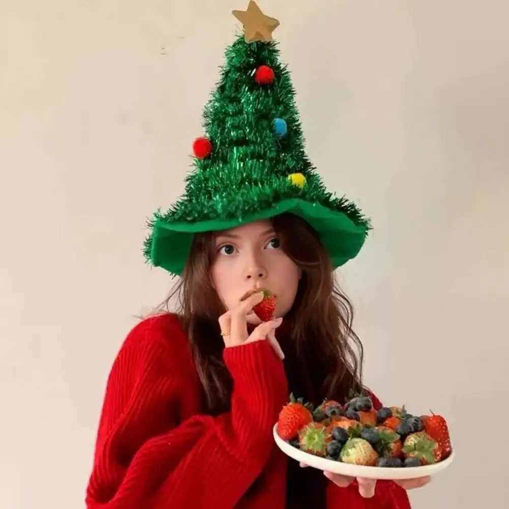 Christmas Tree Hat Soft Santa Hat Green Golden Ribbon Star Tiara Holiday Party Headwear Office Christmas Party Hat Санта Хат
